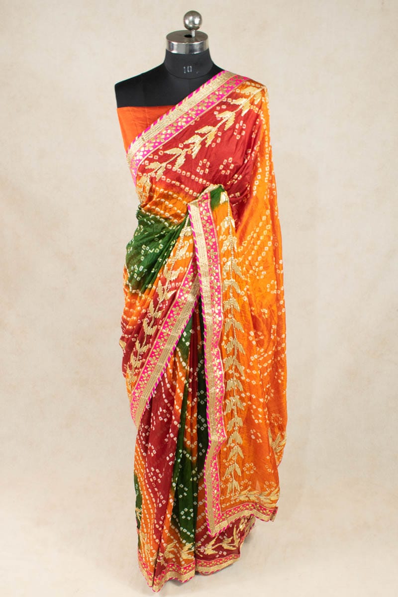 Art Silk Bandhani Gota Work Saree with Hand Tie & Dye - KSDS - KANHASAREE