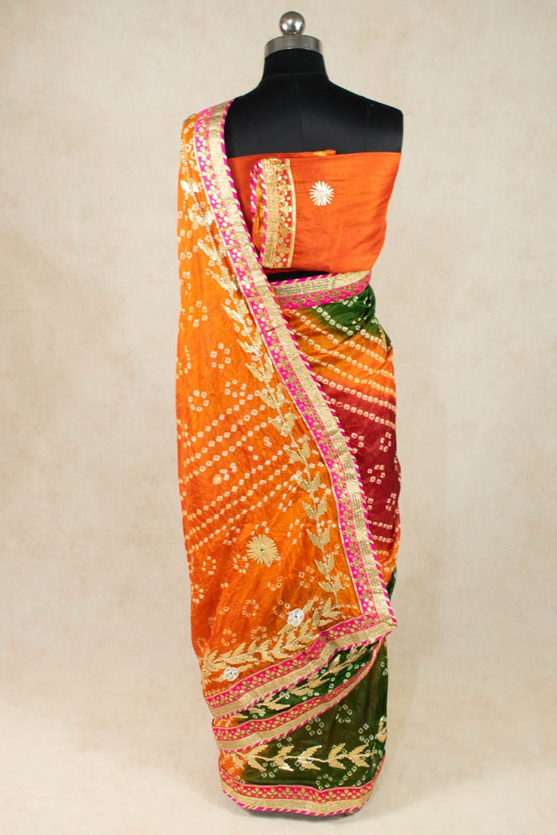 Art Silk Bandhani Gota Work Saree with Hand Tie & Dye - KSDS - KANHASAREE