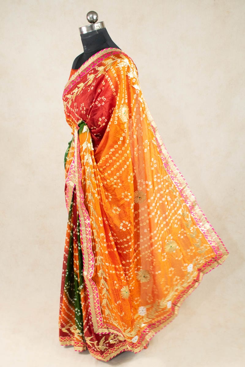 Art Silk Bandhani Gota Work Saree with Hand Tie & Dye - KSDS - KANHASAREE