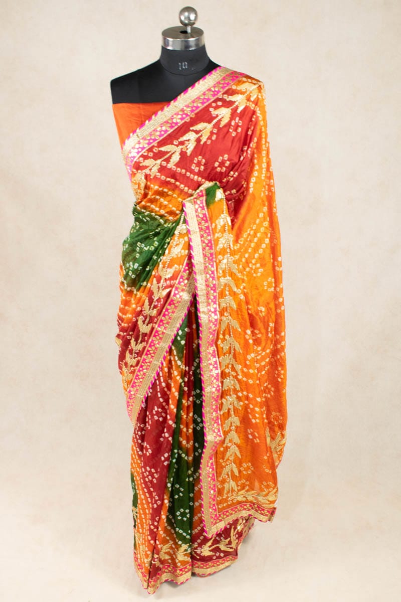 Art Silk Bandhani Gota Work Saree with Hand Tie & Dye - KSDS - KANHASAREE
