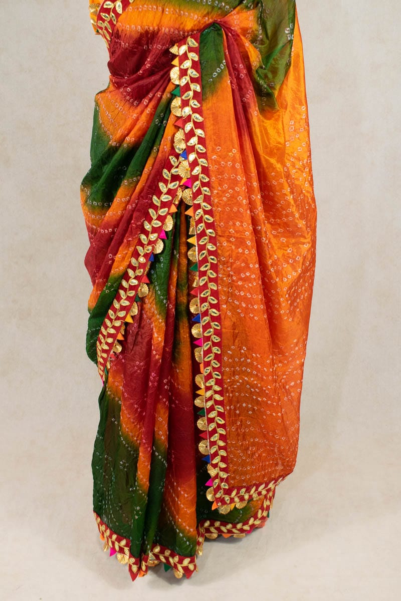 Elegance Redefined: Art Silk Bandhani Gota Patti Border Saree - KANHASAREE