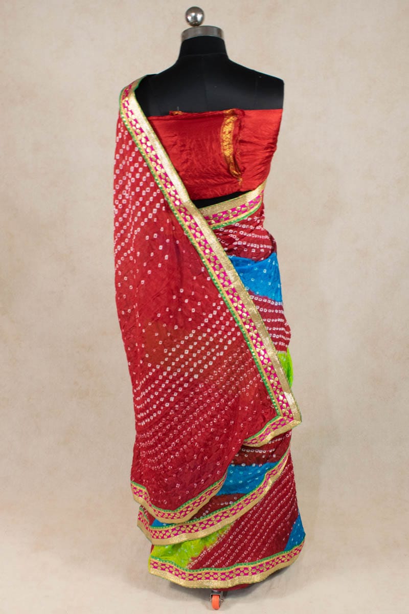 Elegance Redefined: Art Silk Bandhani Gota Patti Border Saree - KANHASAREE