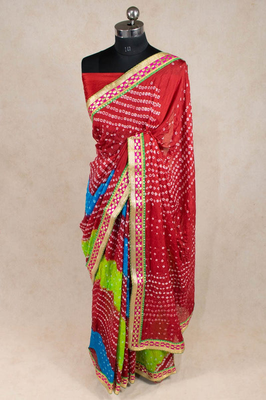 Elegance Redefined: Art Silk Bandhani Gota Patti Border Saree - KANHASAREE