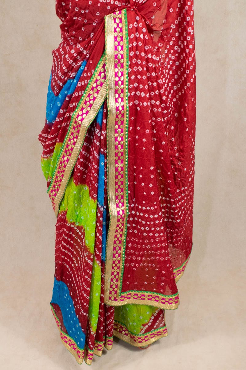 Elegance Redefined: Art Silk Bandhani Gota Patti Border Saree - KANHASAREE