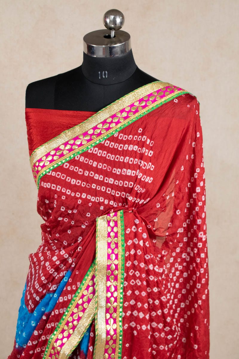 Elegance Redefined: Art Silk Bandhani Gota Patti Border Saree - KANHASAREE