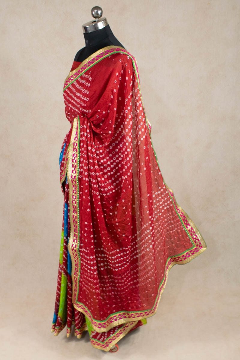 Elegance Redefined: Art Silk Bandhani Gota Patti Border Saree - KANHASAREE