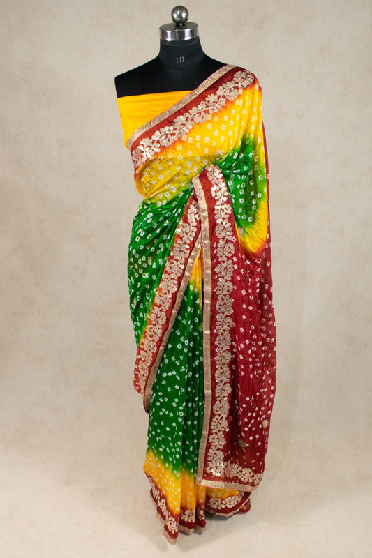 Elegant Art Silk Bandhani Gota Patti Border Saree - KANHASAREE