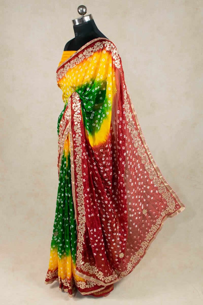 Elegant Art Silk Bandhani Gota Patti Border Saree - KANHASAREE
