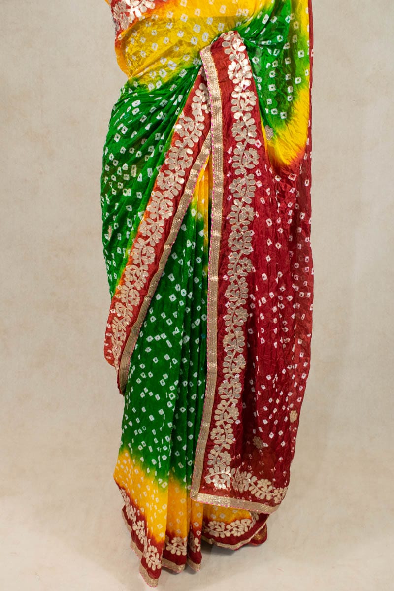 Elegant Art Silk Bandhani Gota Patti Border Saree - KANHASAREE
