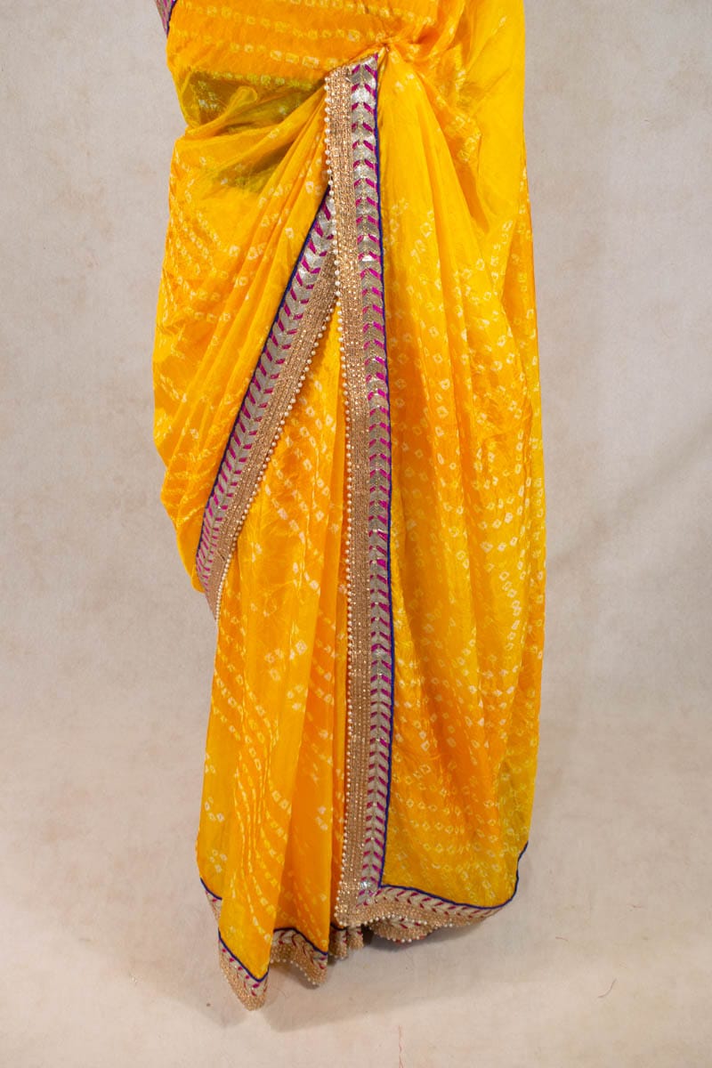 Art Silk Bandhani Saree with Gota Patti Border - KANHASAREE