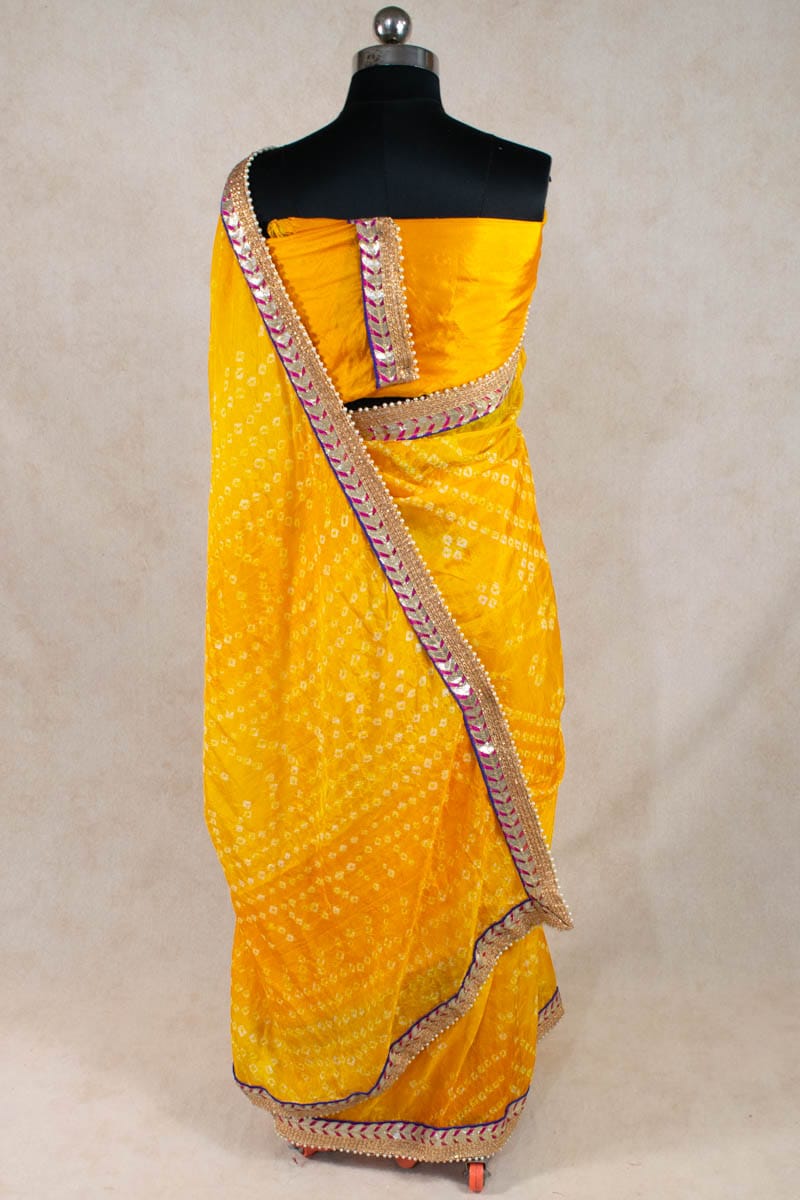 Art Silk Bandhani Saree with Gota Patti Border - KANHASAREE