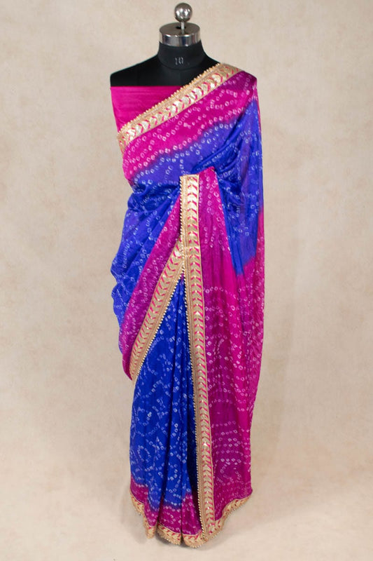 Exquisite Art Silk Bandhani Gota Patti Border Saree - KANHASAREE