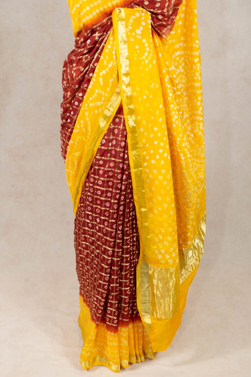 Art Silk Gharchola Saree with Small Checks - KANHASAREE