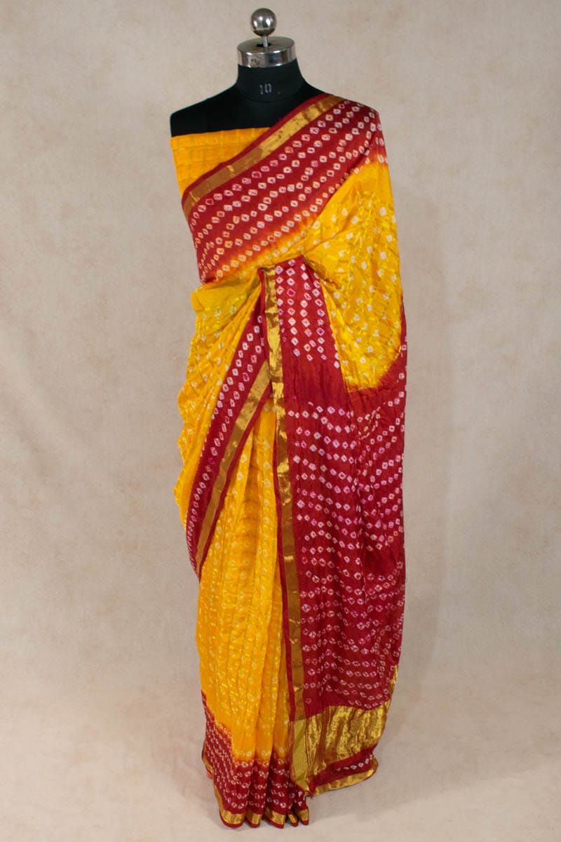 Elegant Art Silk Gharchola Saree with Small Checks - KANHASAREE
