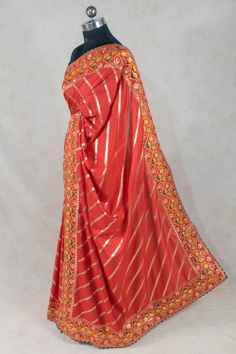 Exquisite Vichitra Silk Leheriya Saree with Zari Work - Elegant Fusion - KANHASAREE