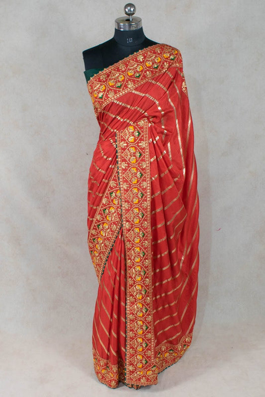 Exquisite Vichitra Silk Leheriya Saree with Zari Work - Elegant Fusion - KANHASAREE