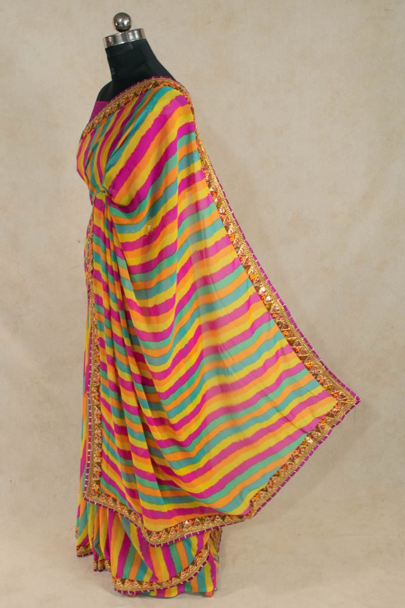 Elegant Georgette Leheriya Print Saree with Gota Work Fancy Border - KANHASAREE