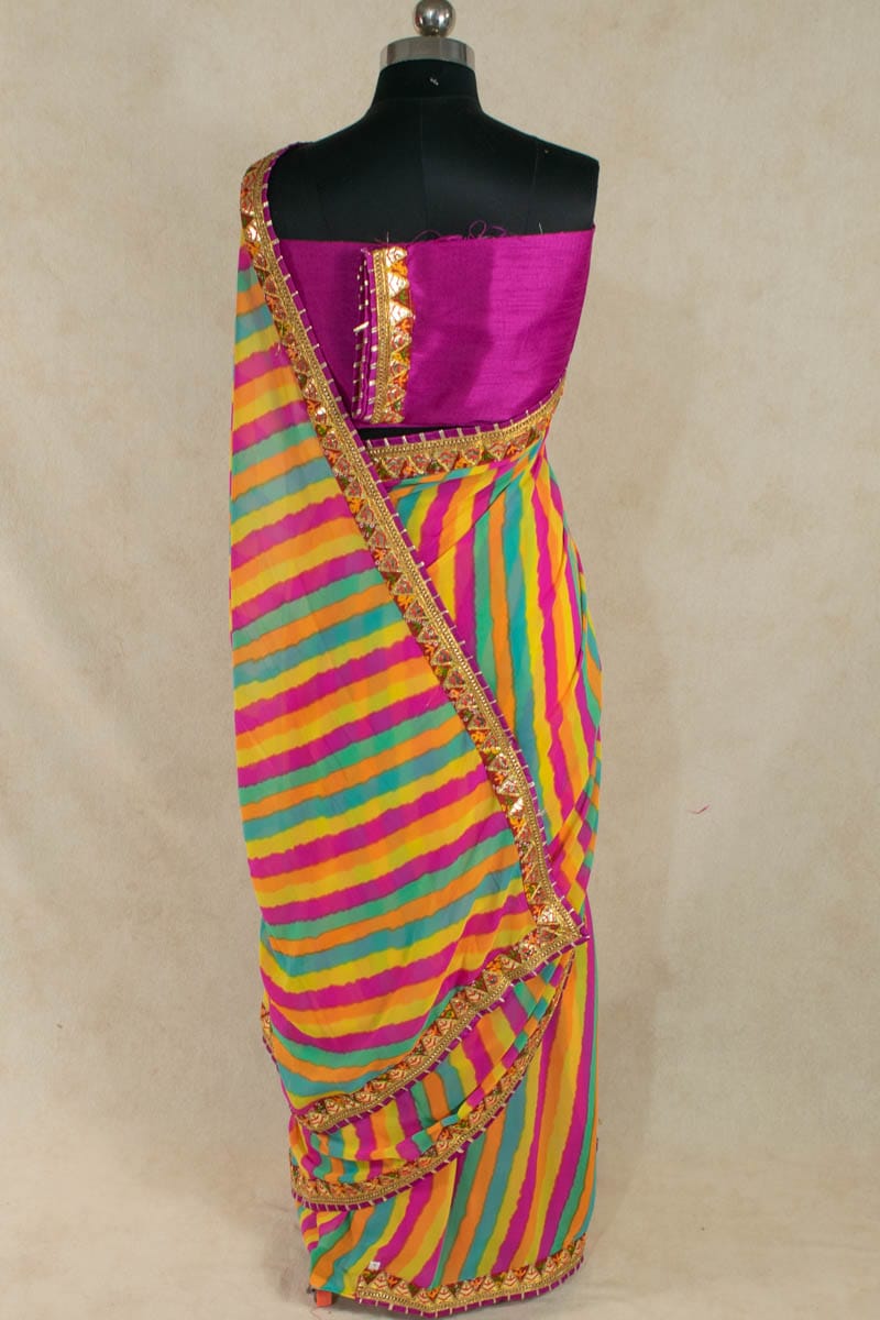Elegant Georgette Leheriya Print Saree with Gota Work Fancy Border - KANHASAREE