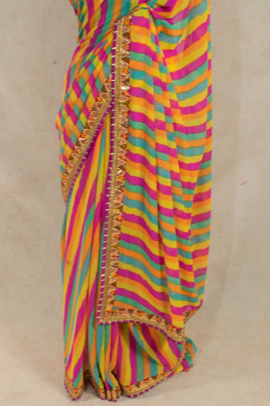 Elegant Georgette Leheriya Print Saree with Gota Work Fancy Border - Kanhasarees by ksds