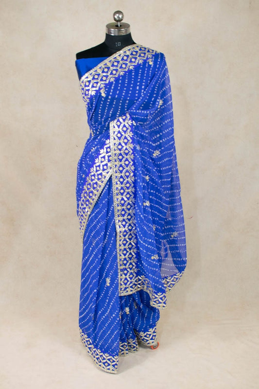 Elegant Pure Georgette Gota Patti Work and Mothra Print Saree - KANHASAREE