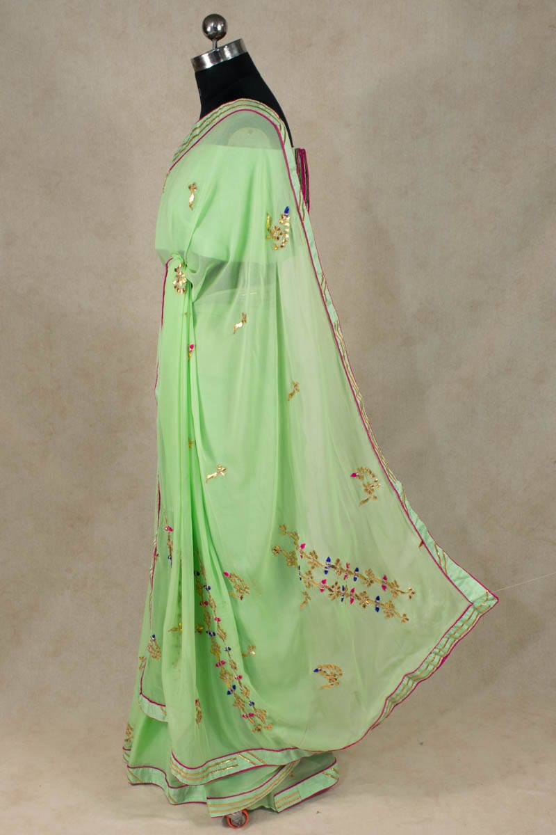 Georgette Handwork Gota Jaipuri Dye Saree - KANHASAREE