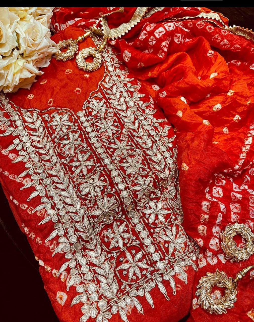 Art silk bandhani gotapatti dress material - KANHASAREE