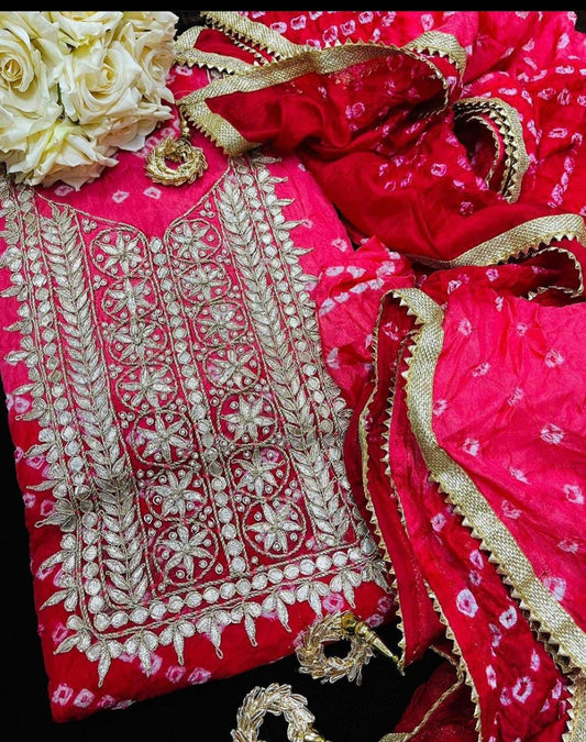 Art silk bandhani gotapatti dress material - Kanhasarees by ksds