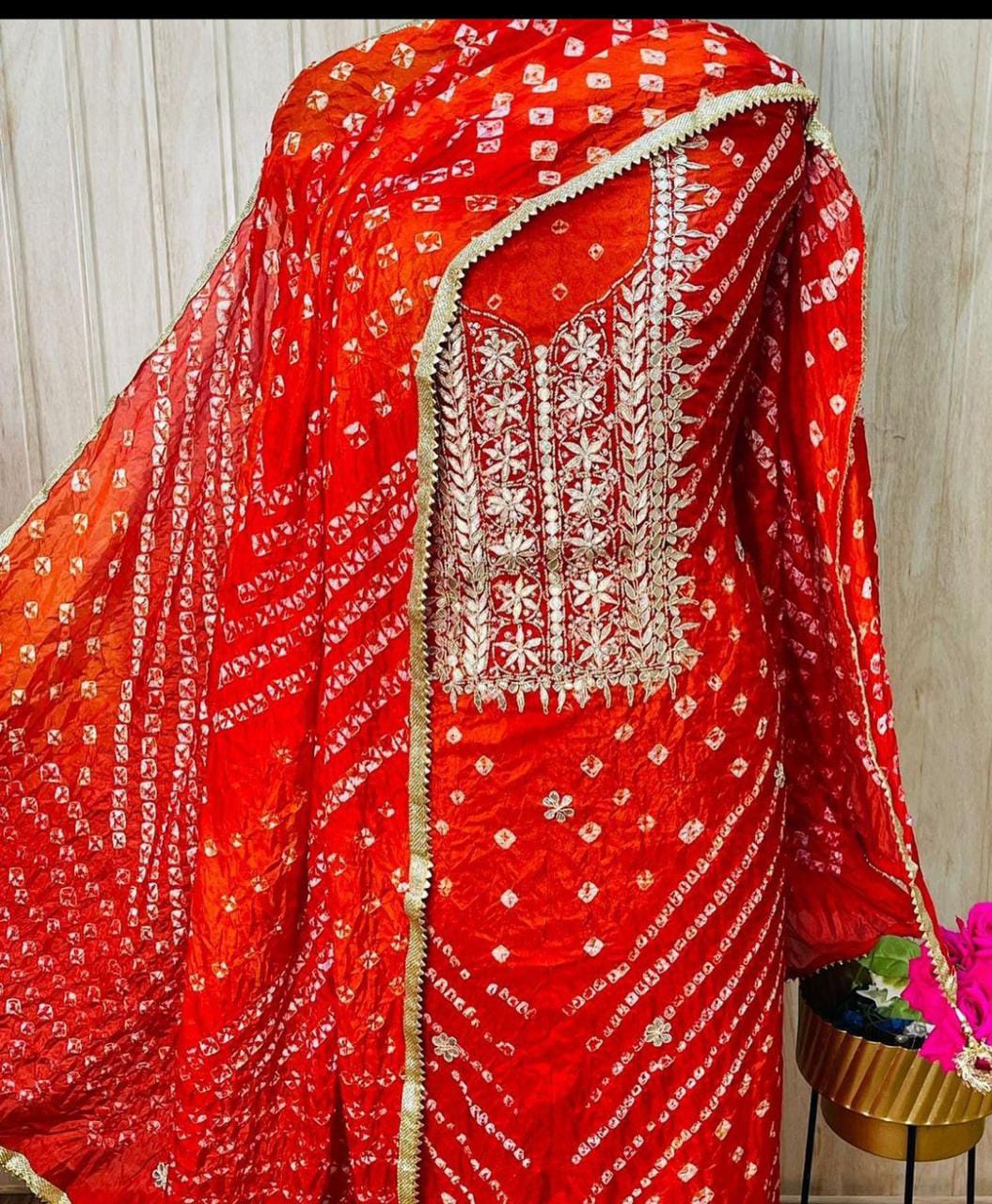 Art silk bandhani gotapatti dress material - KANHASAREE