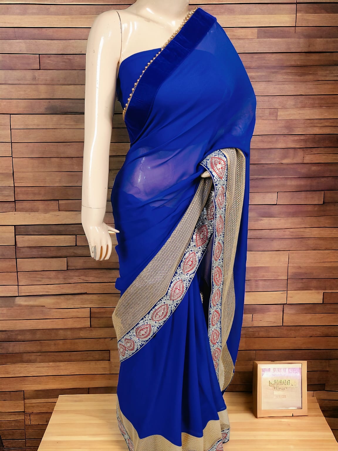 Pure Georgette Saree with Velvet & Peetan Work - KANHASAREE