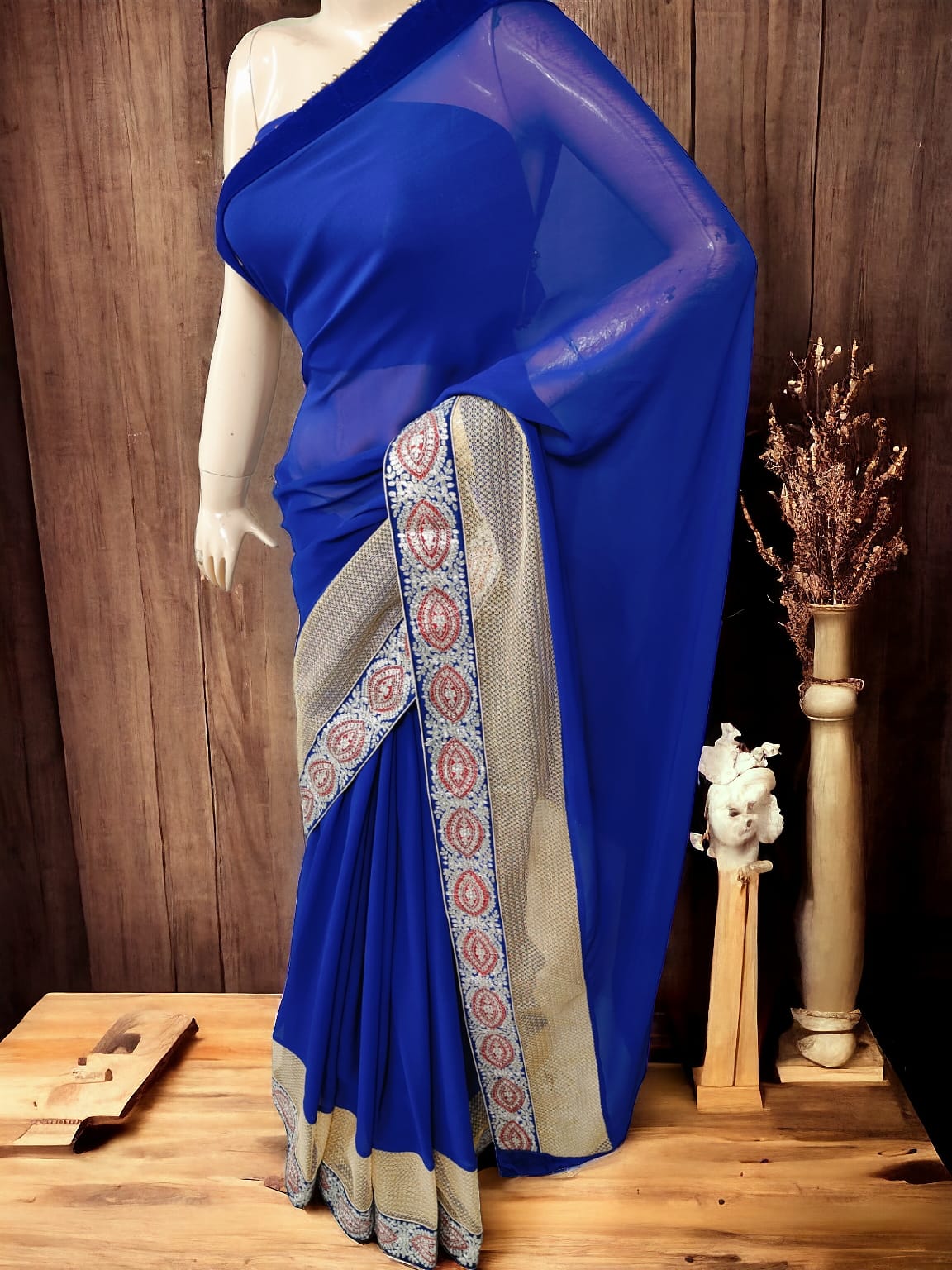 Pure Georgette Saree with Velvet & Peetan Work - KANHASAREE