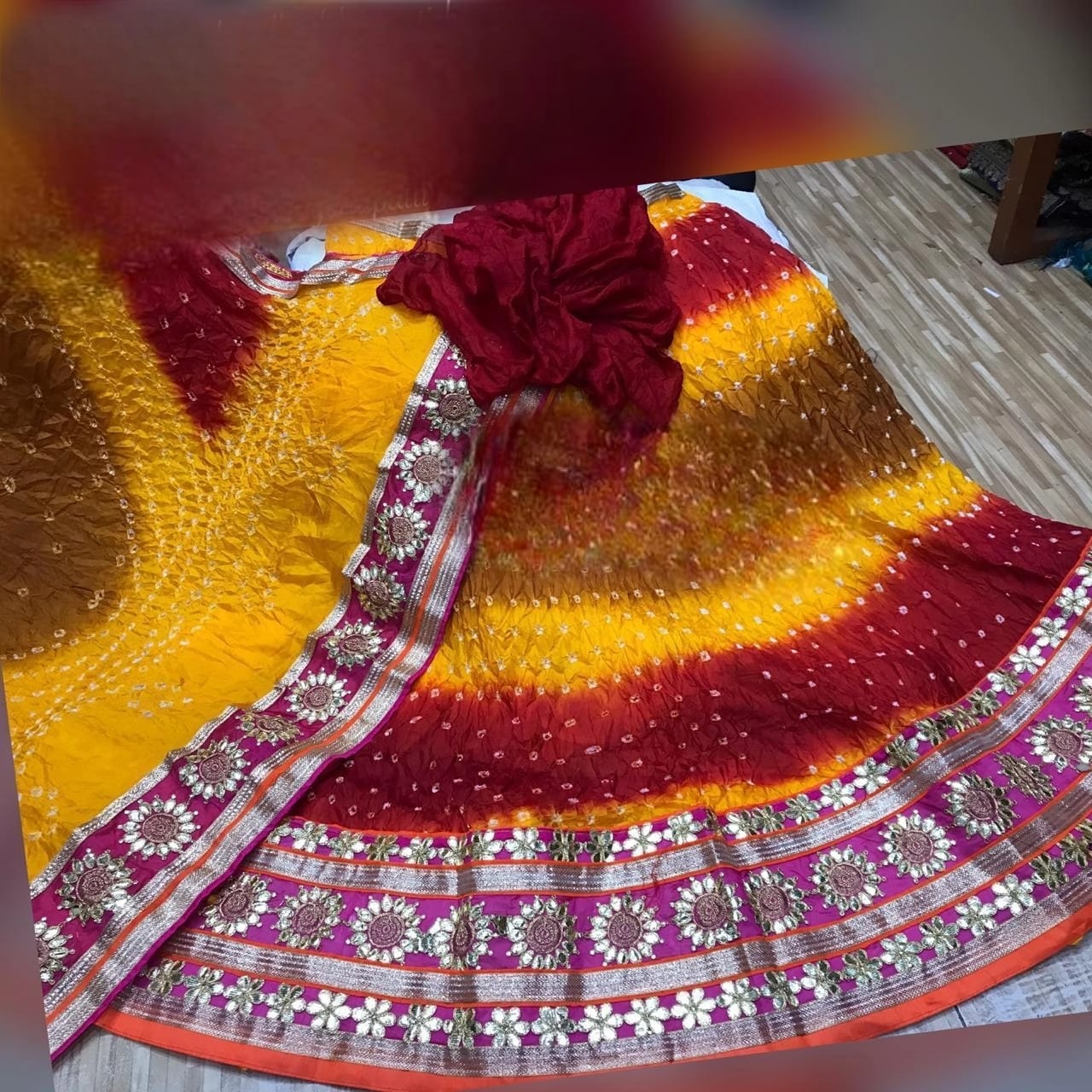 Art silk jaipuri bandhani lehenga heavy gotapatti border - KANHASAREE