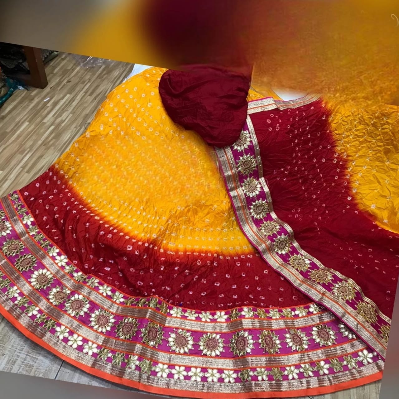 Art silk jaipuri bandhani lehenga heavy gotapatti border - KANHASAREE