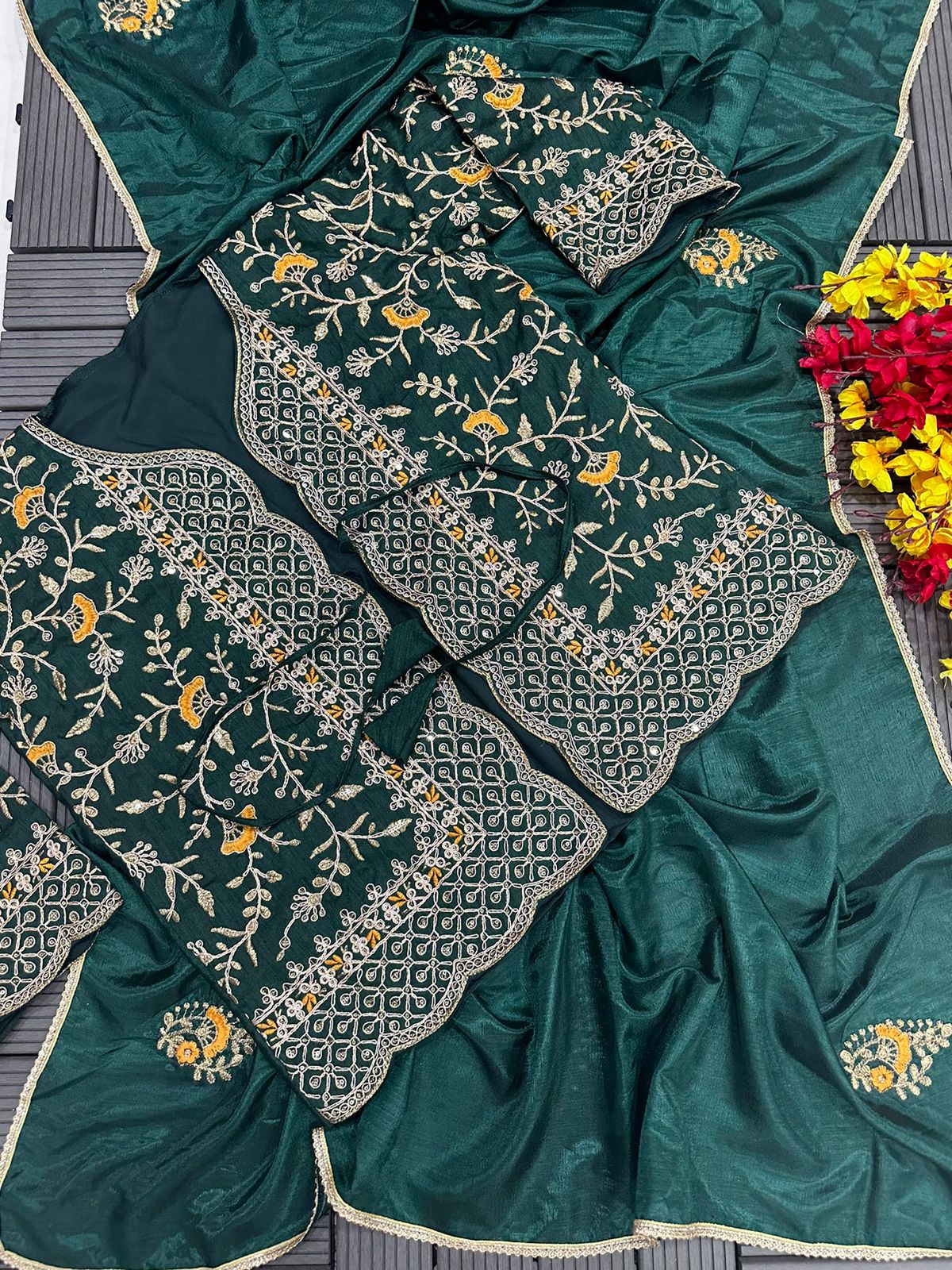Embroidered Dolla Silk Saree with Koti - Elegant Party and Wedding Collection - KANHASAREE