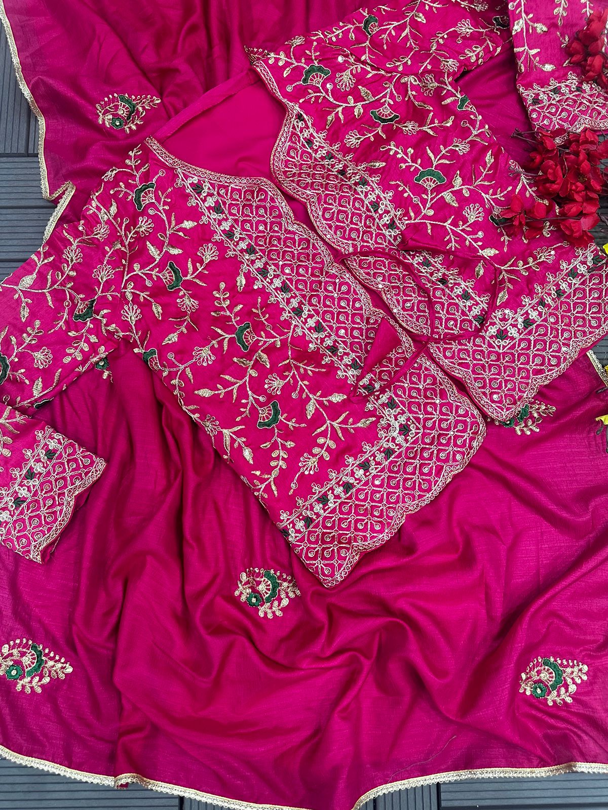 Embroidered Dolla Silk Saree with Koti - Elegant Party and Wedding Collection - KANHASAREE