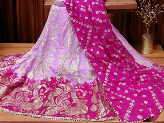 Pure Dola Silk Lehenga Set with Jari Work, Jaipuri Dola Silk Dupatta, and Heavy Banarasi Blouse - KANHASAREE