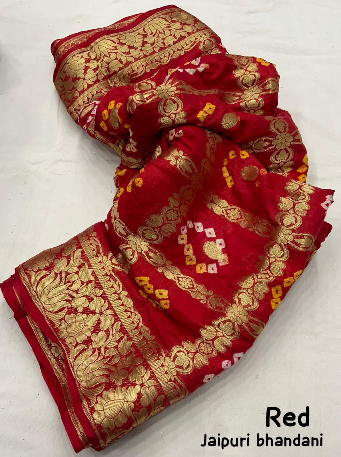 Premium Bandhej Silk Saree with Zari Weaving - KANHASAREE