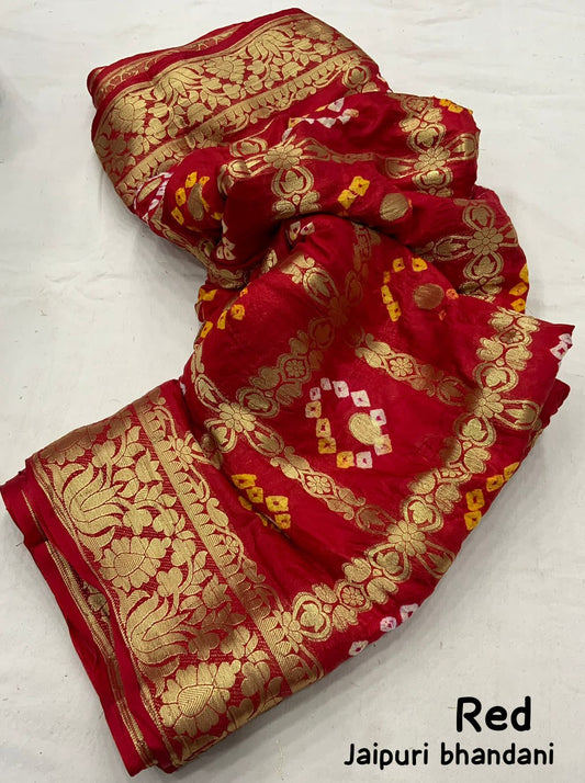 Premium Bandhej Silk Saree with Zari Weaving - KANHASAREE