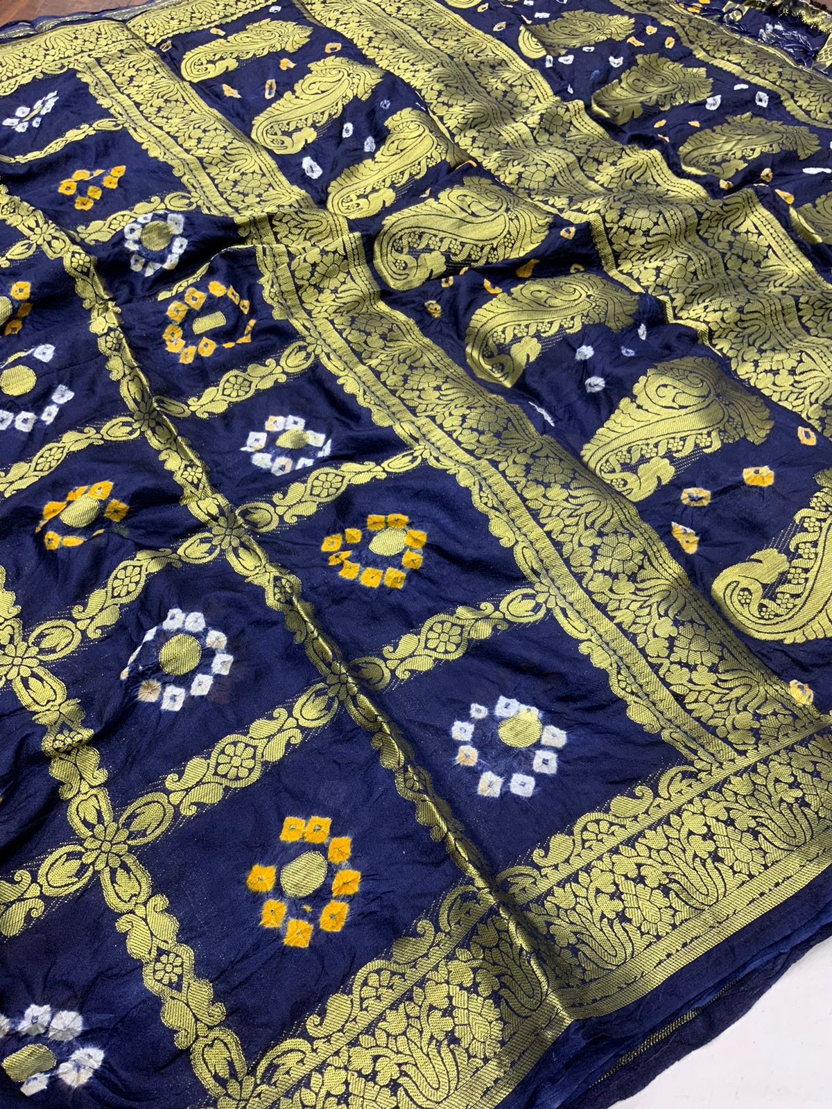 Premium Bandhej Silk Saree with Zari Weaving - KANHASAREE