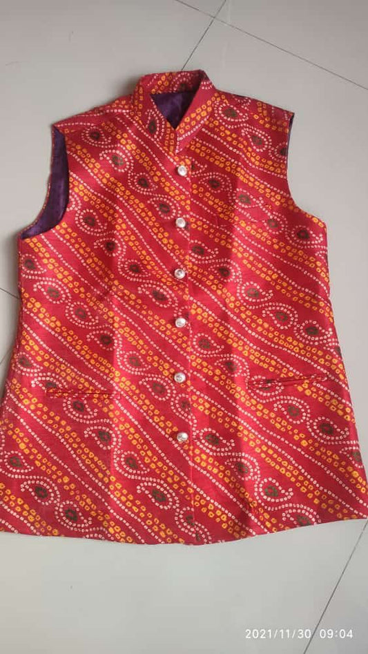 Customized Bandhani Silk Modi Jacket - Traditional Ethnic Wear - KANHASAREE