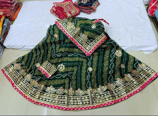 Rajasthani Bandhej Lehenga Chunni Set - Full Stitched with Heavy Gotta Patti Work - Kanhasarees by ksds