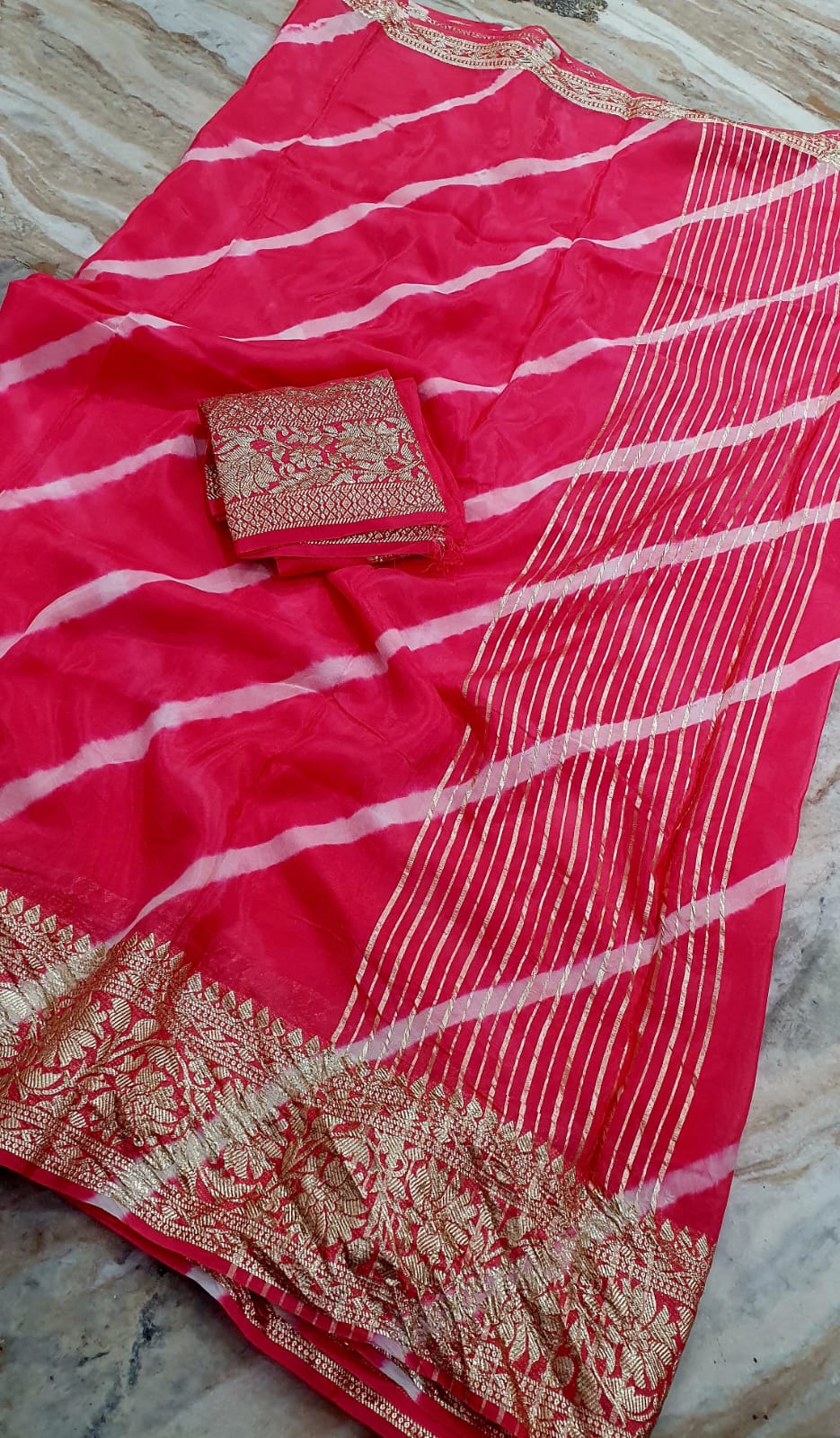 Elegant Pure Organza Leheriya Saree Collection