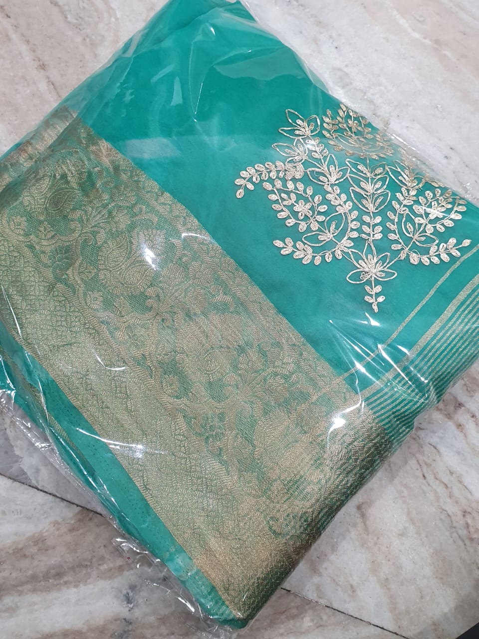 Fancy Lahariya Saree with Elegant Pittan Work – Pure Organza Fabric | With Blouse
