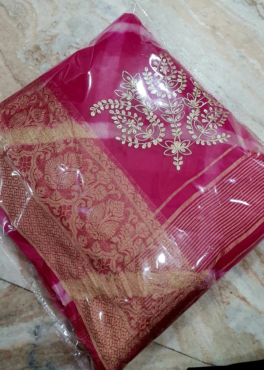 Fancy Lahariya Saree with Elegant Pittan Work – Pure Organza Fabric | With Blouse