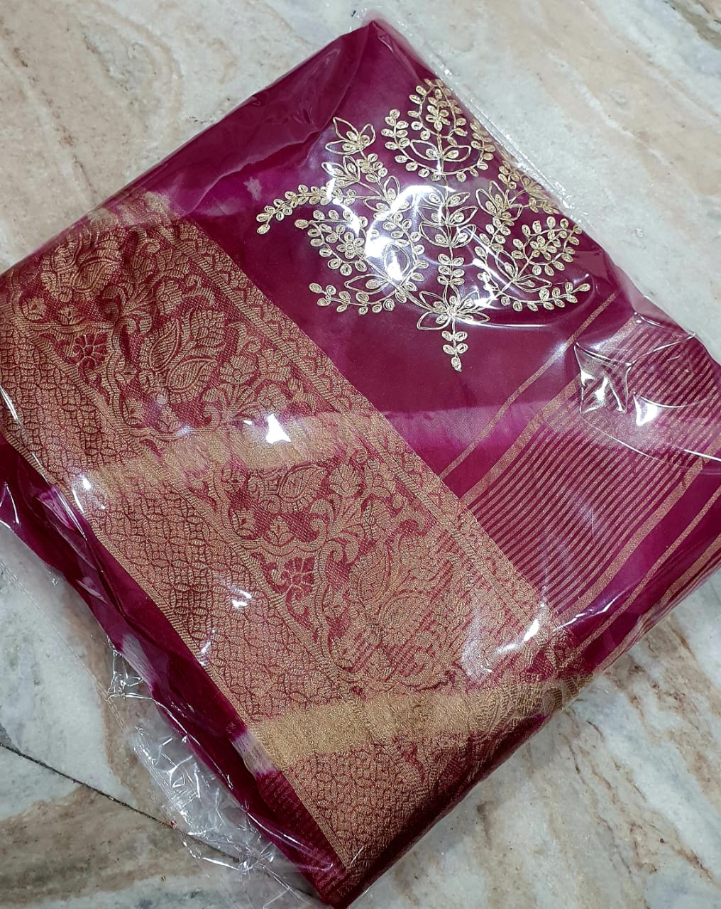 Fancy Lahariya Saree with Elegant Pittan Work – Pure Organza Fabric | With Blouse