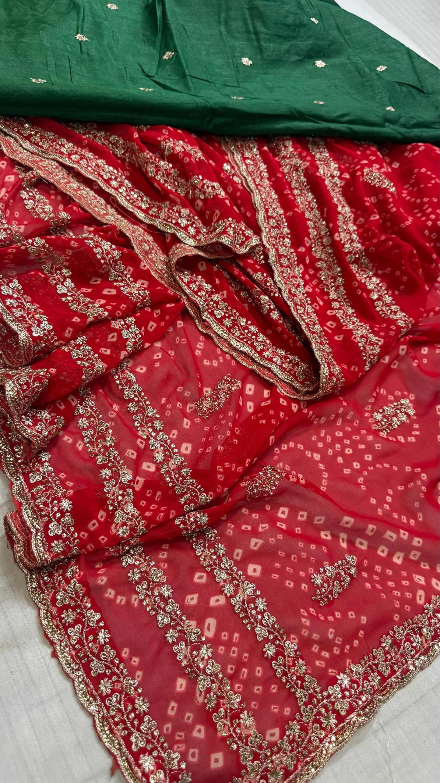 Bandhej Georgette Saree with Embroidered Sequins Border