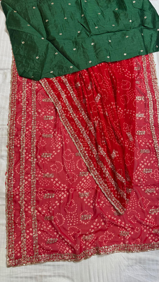 Bandhej Georgette Saree with Embroidered Sequins Border - Kanhasarees by ksds