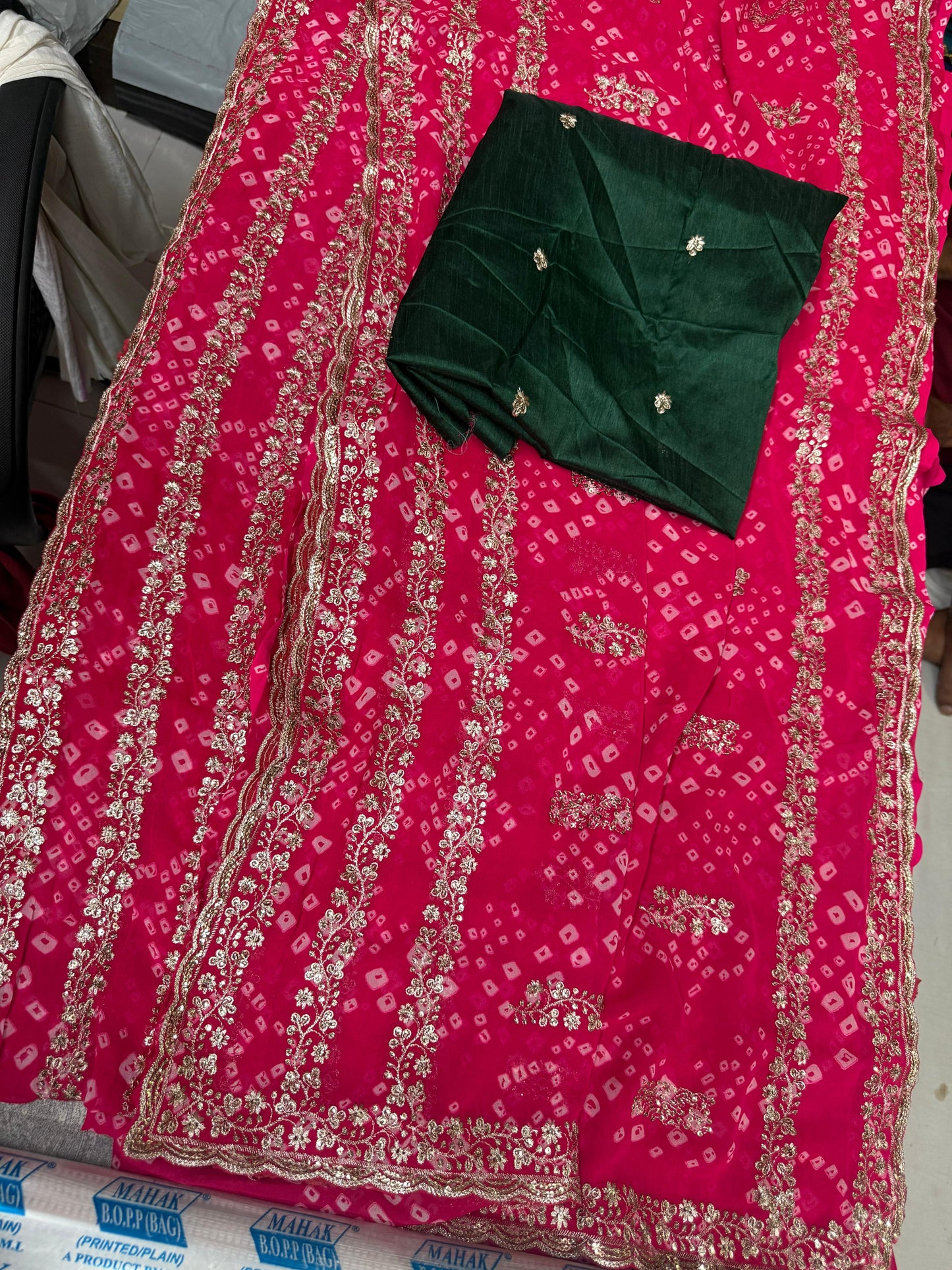 Bandhej Georgette Saree with Embroidered Sequins Border