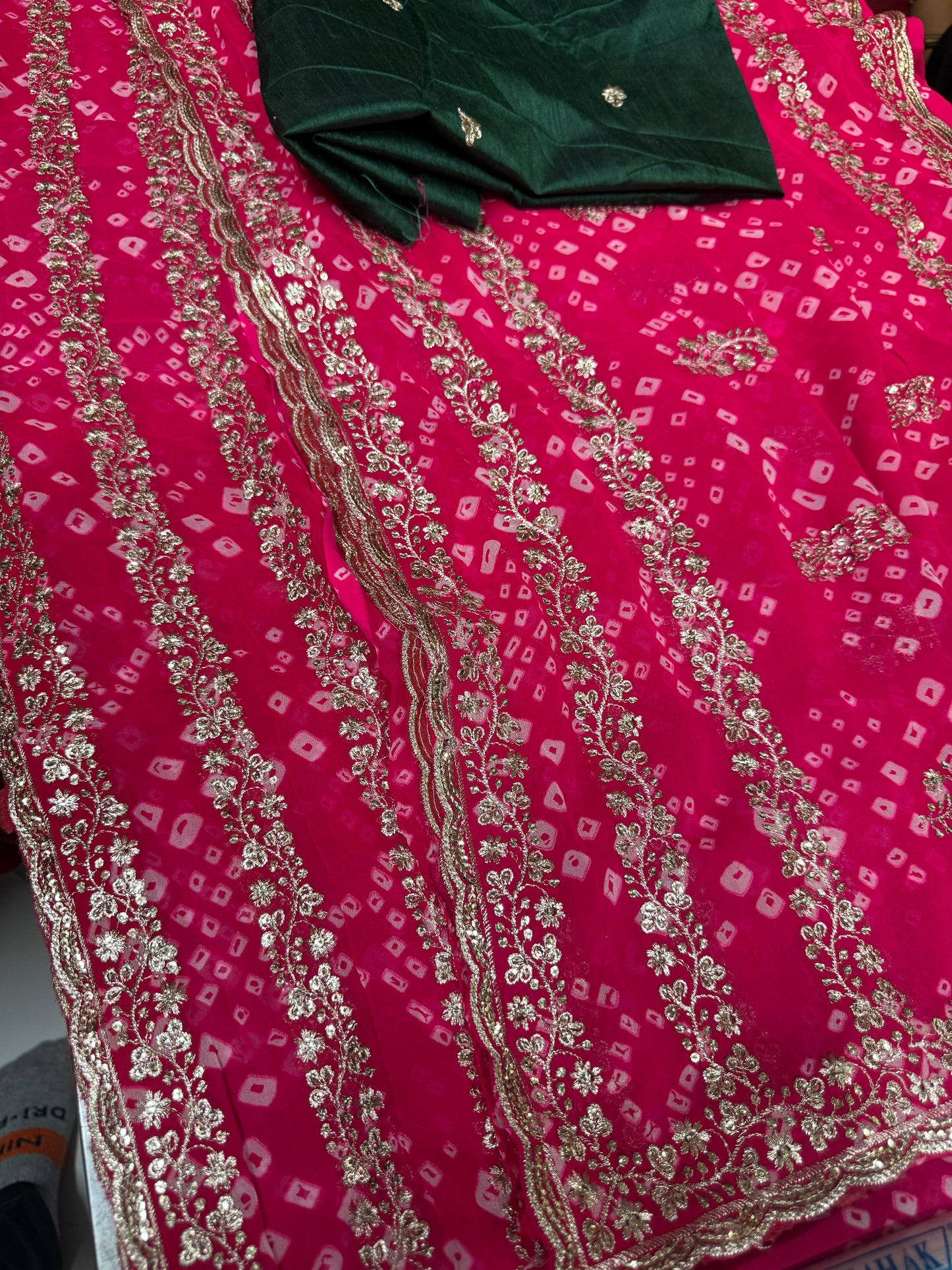 Bandhej Georgette Saree with Embroidered Sequins Border