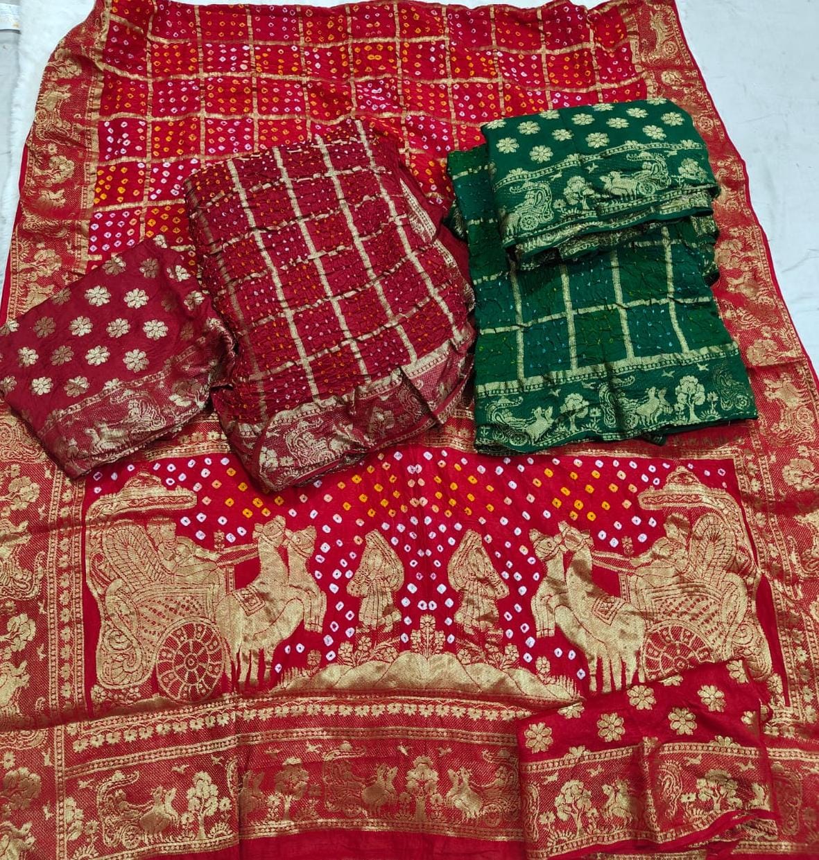 Pure Moonga Silk Bandhej Saree with Traditional Zari Border & Pallu