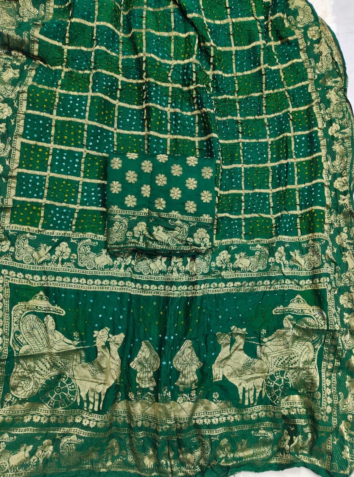 Pure Moonga Silk Bandhej Saree with Traditional Zari Border & Pallu